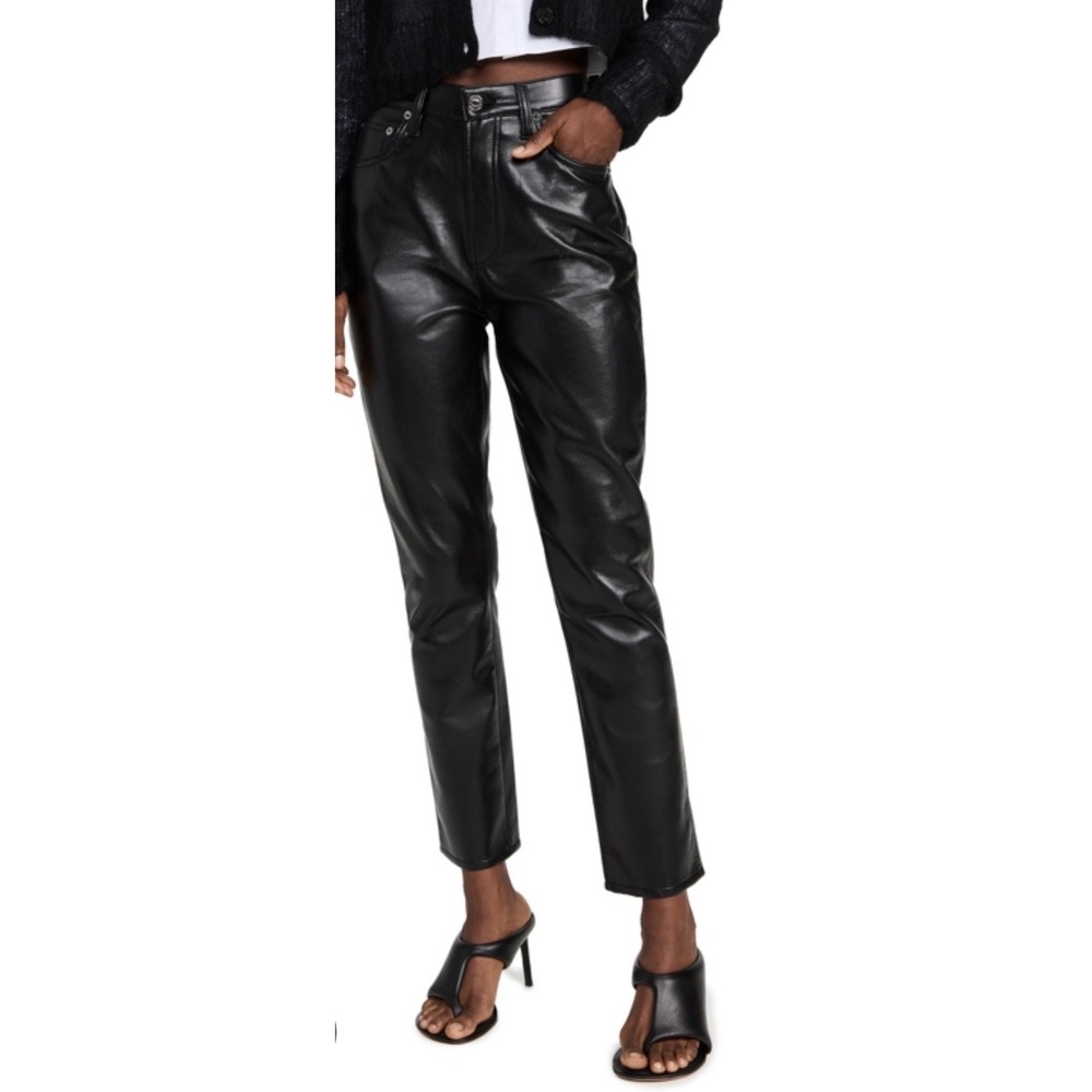 Agolde Riley Recycled Leather High Rise Straight Leg Pants Black Size 27